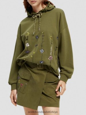 Scotch & Soda Türkiye | Scotch & Soda büyük boy çiçek sanat kapüşonlu kadınlar F4B4N219 ordu yeşili