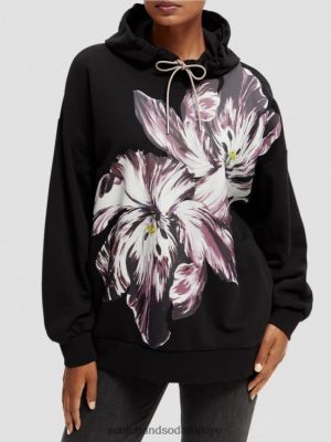 Scotch & Soda Türkiye | Scotch & Soda büyük boy lale boyalı kapüşonlu kadınlar F4B4N213 siyah