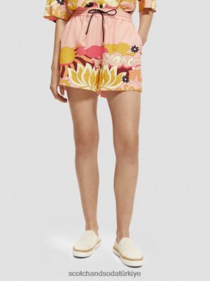 Scotch & Soda Türkiye | Scotch & Soda baskılı elastik bel şortları kadınlar F4B4N255 allık şeftali