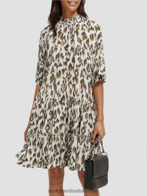 Scotch & Soda Türkiye | Scotch & Soda fırfırlı katmanlı mini elbise kadınlar F4B4N22 fırçalanmış Ikat ordu yeşili