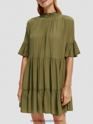 Scotch & Soda Türkiye | Scotch & Soda fırfırlı katmanlı mini elbise kadınlar F4B4N23 ordu yeşili