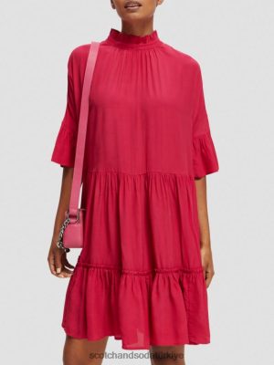 Scotch & Soda Türkiye | Scotch & Soda fırfırlı katmanlı mini elbise kadınlar F4B4N24 kiraz turtası