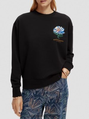 Scotch & Soda Türkiye | Scotch & Soda gevşek fit işlemeli sweatshirt kadınlar F4B4N184 siyah