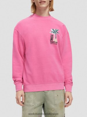 Scotch & Soda Türkiye | Scotch & Soda giysi boyalı sanat eseri sweatshirt erkekler F4B4N531 cerise