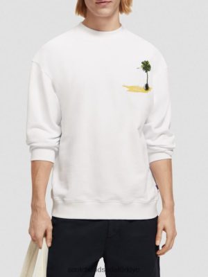 Scotch & Soda Türkiye | Scotch & Soda giysi boyalı sanat eseri sweatshirt erkekler F4B4N532 beyaz