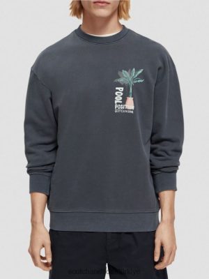 Scotch & Soda Türkiye | Scotch & Soda giysi boyalı sanat eseri sweatshirt erkekler F4B4N533 donanma