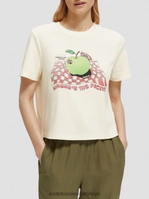 Scotch & Soda Türkiye | Scotch & Soda grafik tişört kadınlar F4B4N71 vanilya beyaz