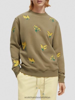 Scotch & Soda Türkiye | Scotch & Soda işlemeli mürettebat sweatshirt erkekler F4B4N520 haki