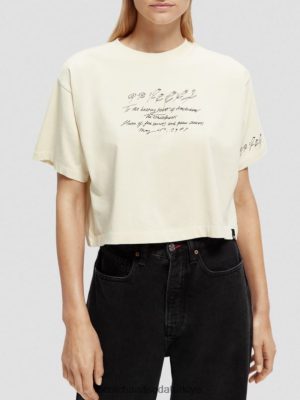Scotch & Soda Türkiye | Scotch & Soda işlemeli mahsul üst tişört kadınlar F4B4N72 vanilya beyaz