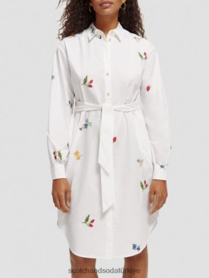Scotch & Soda Türkiye | Scotch & Soda işlemeli midi gömlek elbisesi kadınlar F4B4N19 beyaz