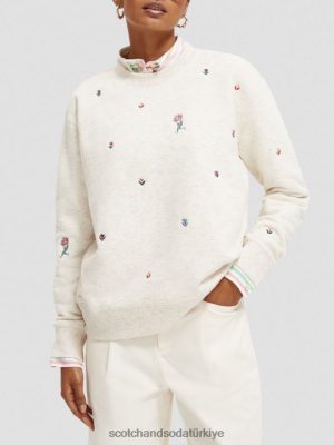 Scotch & Soda Türkiye | Scotch & Soda işlemeli rahat fit sweatshirt kadınlar F4B4N183 vanilya beyaz melanj