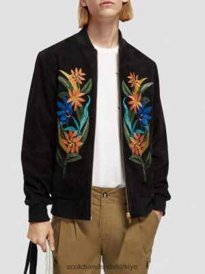 Scotch & Soda Türkiye | Scotch & Soda işlemeli süet bombardıman ceketi erkekler F4B4N563 siyah