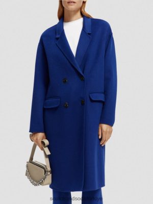 Scotch & Soda Türkiye | Scotch & Soda Çift göğüslü yün harmanlanmış ceket kadınlar F4B4N140 Parlak Mavi Melange