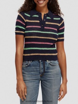 Scotch & Soda Türkiye | Scotch & Soda Çizgili örgü kazak kadınlar F4B4N107 Akşam geç mavi
