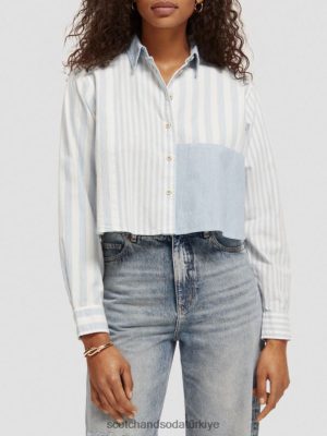 Scotch & Soda Türkiye | Scotch & Soda kırpılmış kutu fit gömlek kadınlar F4B4N44 deniz mavisi