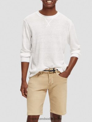 Scotch & Soda Türkiye | Scotch & Soda keten karıştırılmış mürettebat kazak erkekler F4B4N652 beyaz