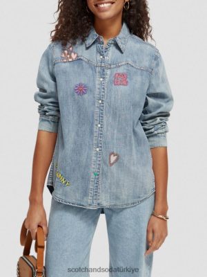 Scotch & Soda Türkiye | Scotch & Soda kot sanat eseri batı gömleği kadınlar F4B4N57 yıkanmış çivit