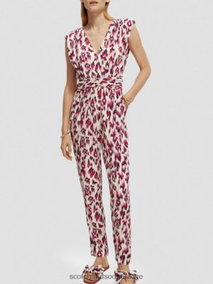 Scotch & Soda Türkiye | Scotch & Soda kuşaklı v yaka tulum kadınlar F4B4N16 fırçalanmış ikat kiraz turtası