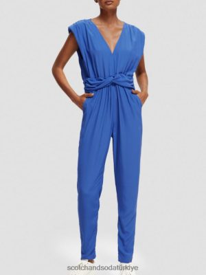 Scotch & Soda Türkiye | Scotch & Soda kuşaklı v yaka tulum kadınlar F4B4N18 parlak mavi