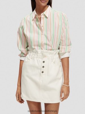Scotch & Soda Türkiye | Scotch & Soda kutu fit kırpılmış organik pamuklu gömlek kadınlar F4B4N46 çok şeritli