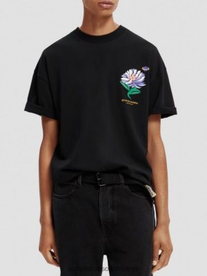 Scotch & Soda Türkiye | Scotch & Soda İşlemeli Jersey Artwork T-Shirt erkekler F4B4N350 siyah