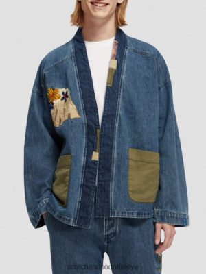 Scotch & Soda Türkiye | Scotch & Soda İşlemeli denim kimono ceket erkekler F4B4N558 yıkanmış çivit