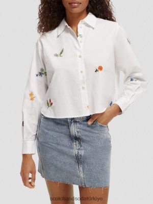 Scotch & Soda Türkiye | Scotch & Soda İşlemeli organik pamuklu kutu fit gömlek kadınlar F4B4N41 beyaz