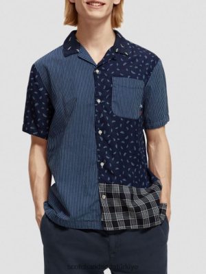 Scotch & Soda Türkiye | Scotch & Soda patchwork kampı gömlek erkekler F4B4N343 indigo alover