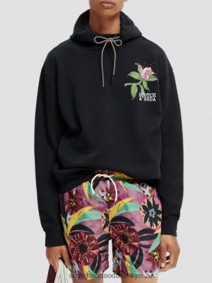 Scotch & Soda Türkiye | Scotch & Soda rahat sanat eseri organik pamuklu kapüşonlu erkekler F4B4N527 siyah