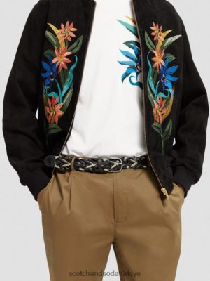Scotch & Soda Türkiye | Scotch & Soda Örgülü Deri ve Kordon Kemeri erkekler F4B4N719 siyah