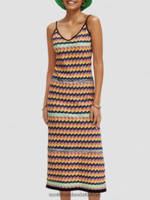 Scotch & Soda Türkiye | Scotch & Soda örme çizgili midi elbise kadınlar F4B4N5 çok şeritli