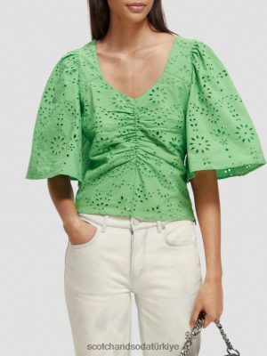 Scotch & Soda Türkiye | Scotch & Soda çırpınan kollu organik pamuk üstü kadınlar F4B4N51 parlak muhabbet kuşu