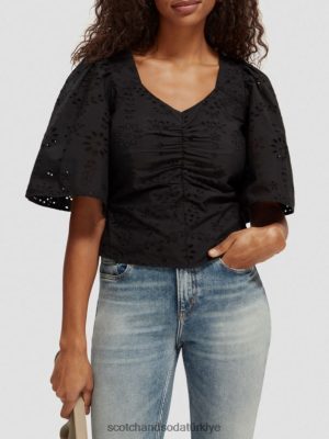 Scotch & Soda Türkiye | Scotch & Soda çırpınan kollu organik pamuk üstü kadınlar F4B4N52 siyah