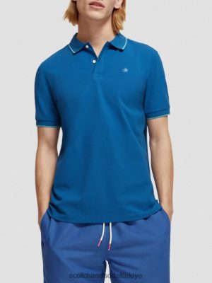 Scotch & Soda Türkiye | Scotch & Soda uçlu organik pamuklu polo erkekler F4B4N451 Riviera mavisi