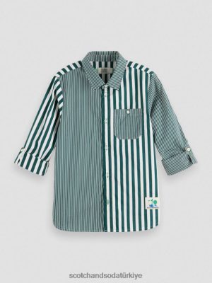 Scotch & Soda Türkiye | Scotch & Soda Şövalye ayarlı şerit gömleğini karıştırın ve eşleştirin çocuk F4B4N797 yeşil şerit